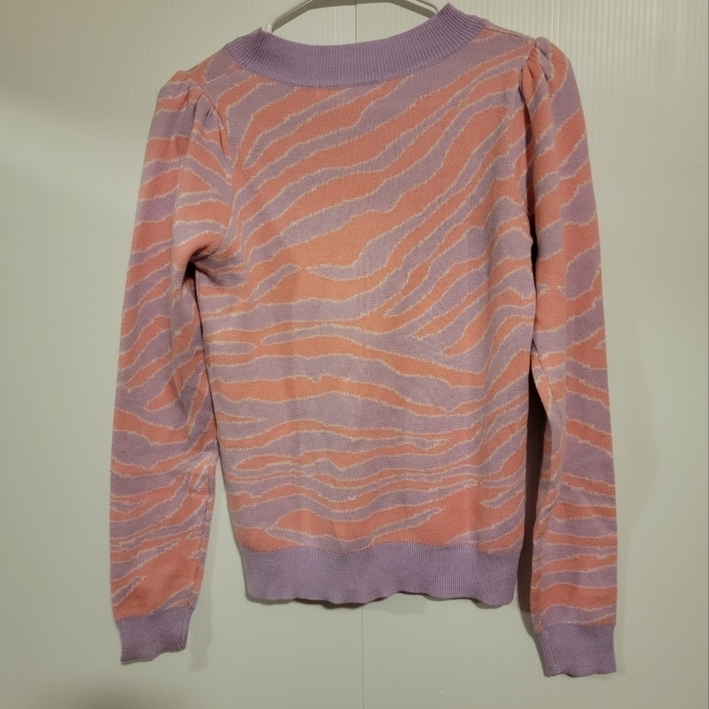 Karlie Zebra Print Lavender Sweater Long Puff Sleeves M - Picture 4 of 8